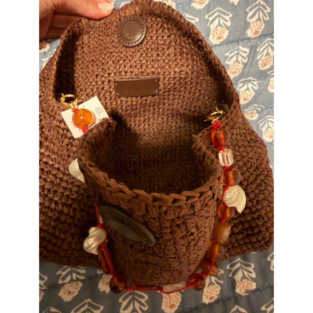 J.Crew Berkeley Small Straw Shoulder Bag Beaded Shell Strap NWT CU558 - Picture 10 of 12